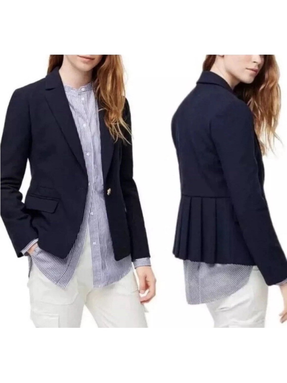 J. Crew Navy Blazer Pleated Back Gold Button Size 16 Coastal Nautical Preppy - Picture 12 of 12